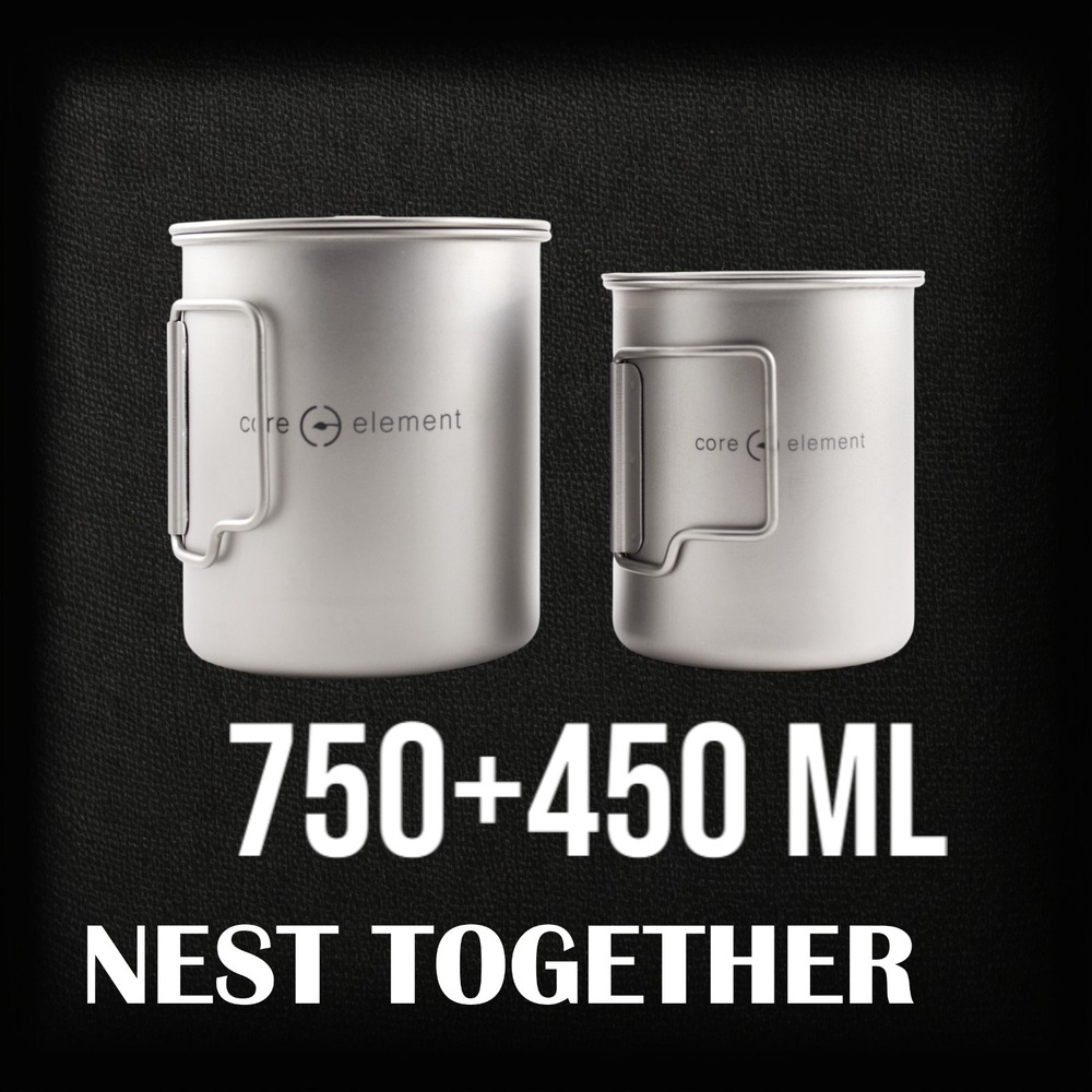 Titanium Cookware 2-PC Nesting Set Mug 15oz 450ml 25oz 750ml Cup Mug Ultralight